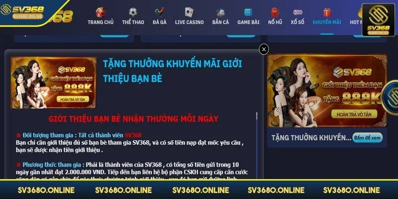 Khuyến mãi giới thiệu bạn bè SV368 nhận ngay 888.000 VNĐ 1 Thể lệ tham gia khuyến mãi giới thiệu bạn bè rất đơn giản